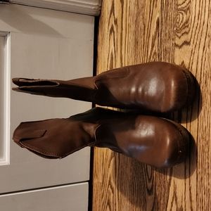 SANITA Brown leather wood heel clog boots